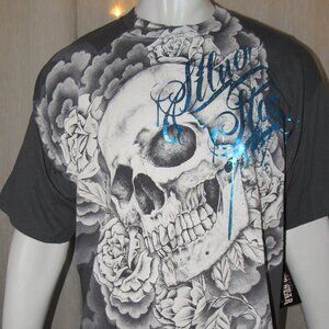 silver star men's skull tattoo style t shirt size xl